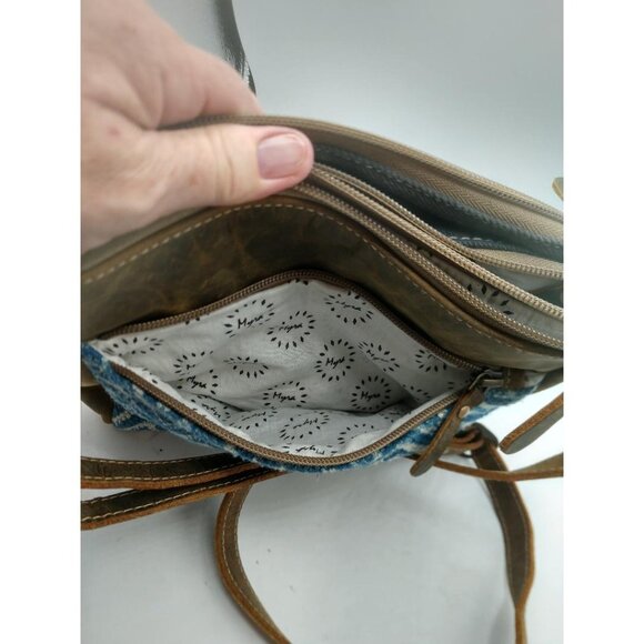 Chevron Pattern Crossbody Bag With Leather Trim & Adjustable Strap - Myra Bag - Picture 7 of 8